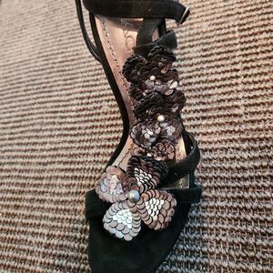 Coach Black Sequin Floral Heels Size 7.5